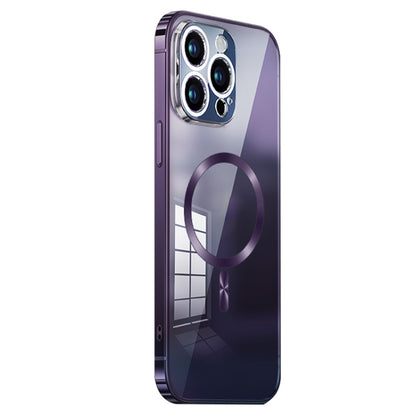 For iPhone 14 Pro MagSafe Magnetic Stainless Steel Frame Transparent TPU Phone Case(Dark Purple) - iPhone 14 Pro Cases by buy2fix | Online Shopping UK | buy2fix