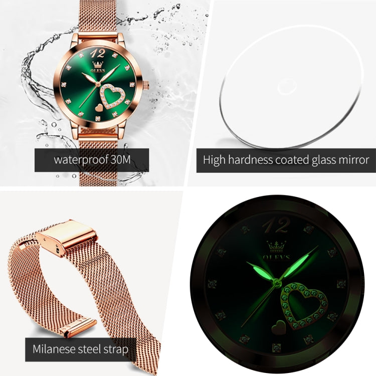 OLEVS 5189 Women Heart Shape Waterproof Quartz Watch(Green) - Metal Strap Watches by OLEVS | Online Shopping UK | buy2fix