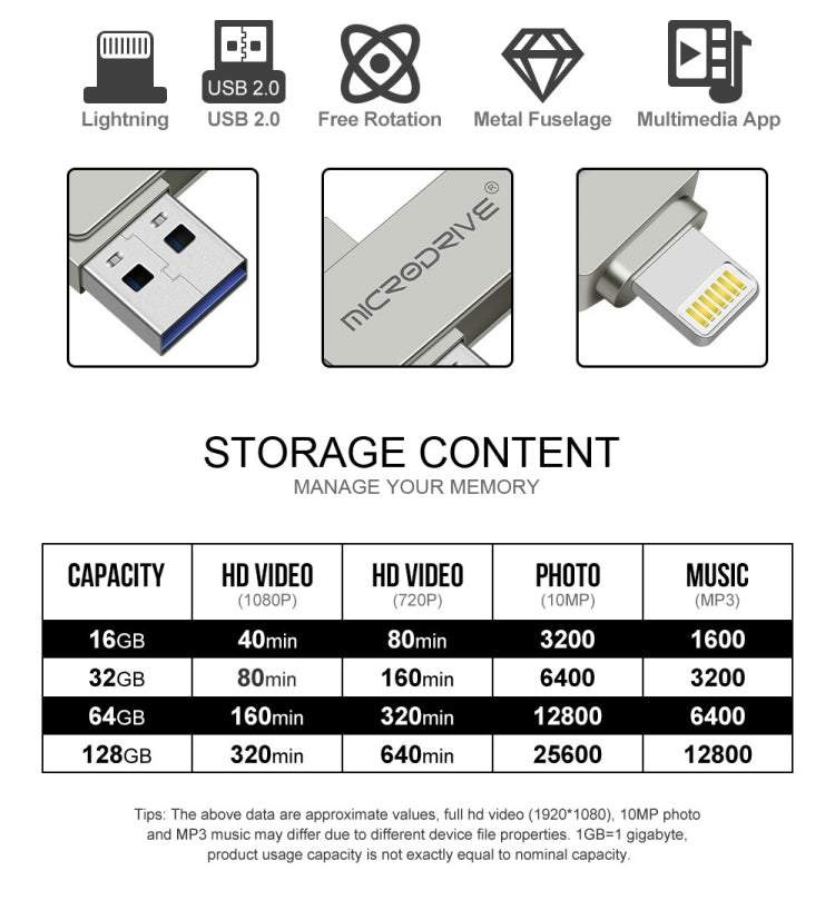 MicroDrive 2 In 1  8 Pin + USB 2.0 Portable Metal USB Flash Disk, Capacity:32GB(Silver) - USB Flash Drives by MICRODRIVE | Online Shopping UK | buy2fix