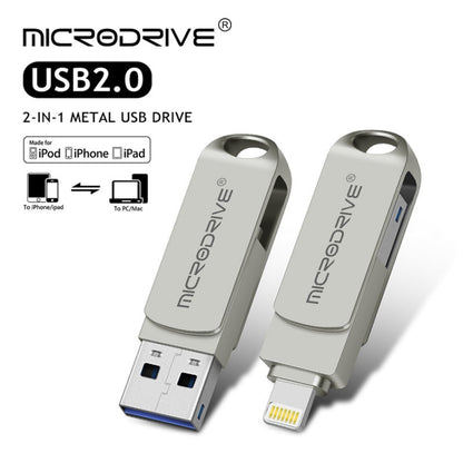 MicroDrive 2 In 1  8 Pin + USB 2.0 Portable Metal USB Flash Disk, Capacity:64GB(Silver) - USB Flash Drives by MICRODRIVE | Online Shopping UK | buy2fix