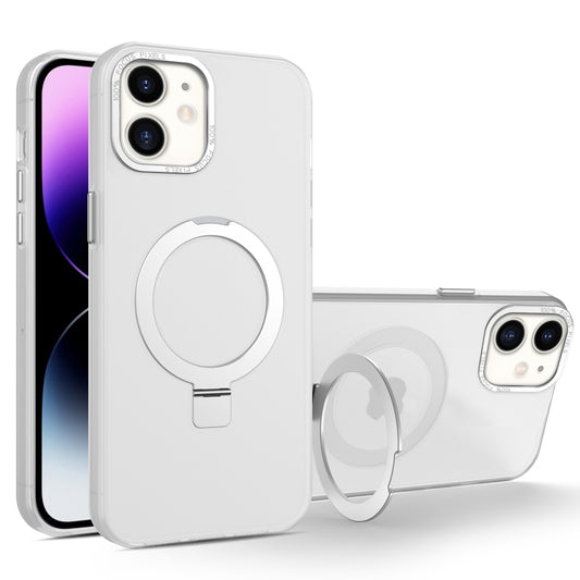 For iPhone 11 MagSafe Metal Holder Frosted Translucent Phone Case(White) - iPhone 11 Cases by buy2fix | Online Shopping UK | buy2fix