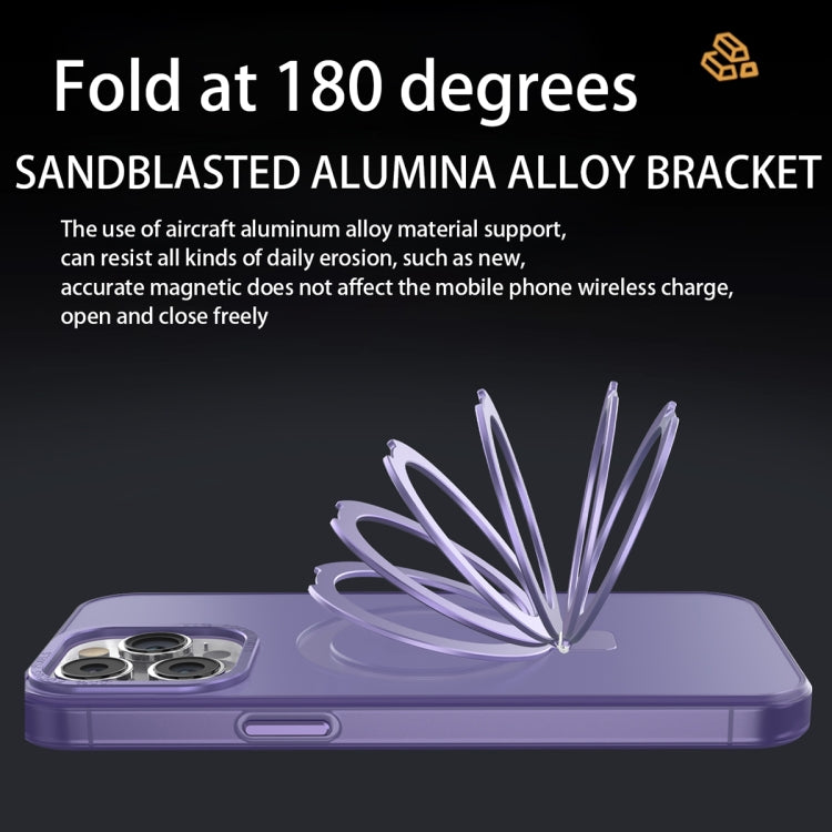 For iPhone 13 Pro MagSafe Metal Holder Frosted Translucent Phone Case(Dark Purple) - iPhone 13 Pro Cases by buy2fix | Online Shopping UK | buy2fix