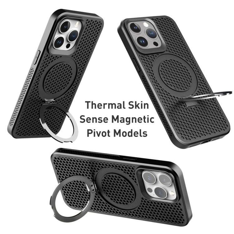 For iPhone 15 Pro Max Skin Feel PC+TPU Cooling Magnetic Magsafe Phone Case with Stand(Black) - iPhone 15 Pro Max Cases by buy2fix | Online Shopping UK | buy2fix