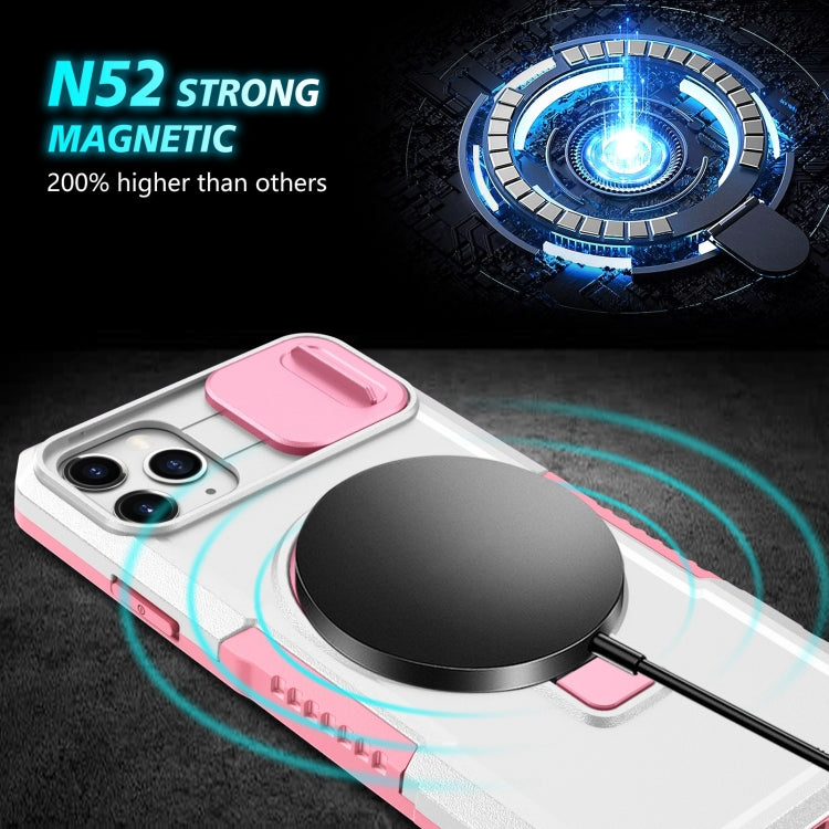 For iPhone 11 Pro Max Sliding Camshield Magsafe Holder TPU Hybrid PC Phone Case(Pink White) - iPhone 11 Pro Max Cases by buy2fix | Online Shopping UK | buy2fix