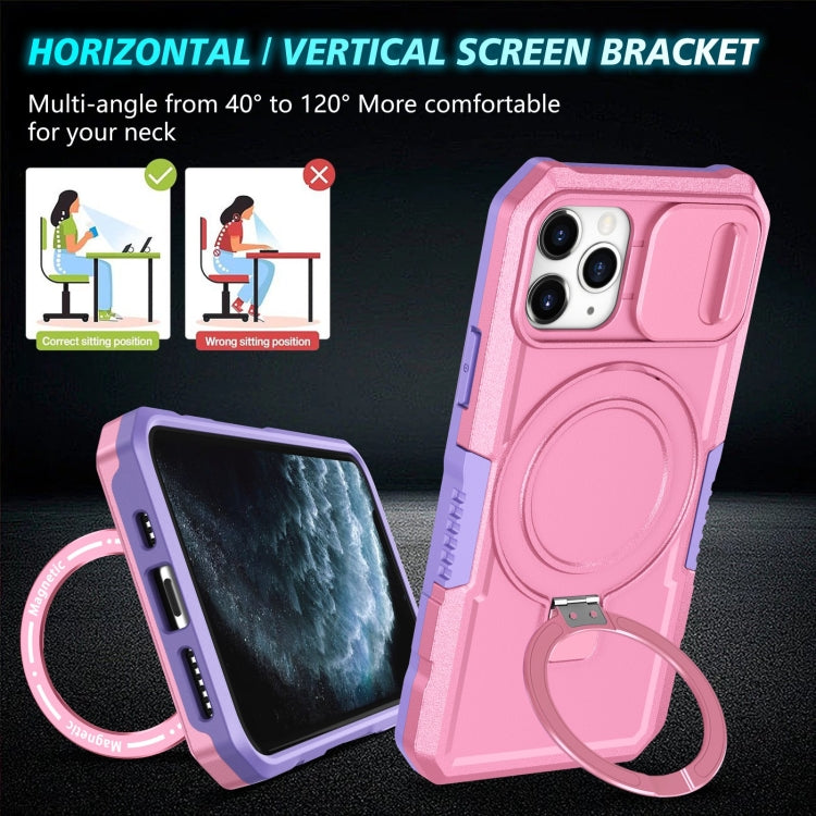 For iPhone 11 Pro Sliding Camshield Magsafe Holder TPU Hybrid PC Phone Case(Purple Pink) - iPhone 11 Pro Cases by buy2fix | Online Shopping UK | buy2fix