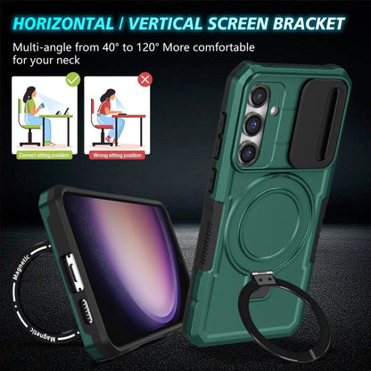 For Samsung Galaxy S23 FE 5G Sliding Camshield Magsafe Holder TPU Hybrid PC Phone Case(Deep Green) - Galaxy S23 FE 5G Cases by buy2fix | Online Shopping UK | buy2fix