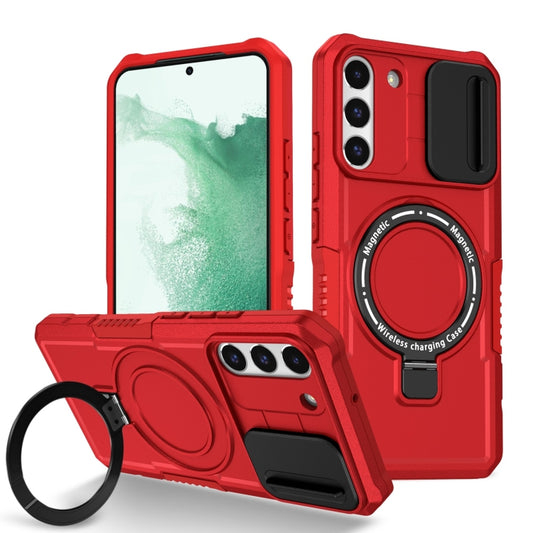 For Samsung Galaxy S22+ 5G Sliding Camshield Magsafe Holder TPU Hybrid PC Phone Case(Red) - Galaxy S22+ 5G Cases by buy2fix | Online Shopping UK | buy2fix