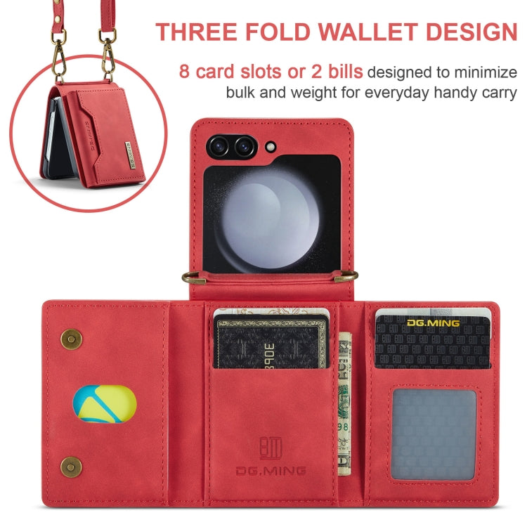 For Samsung Galaxy Z Flip5 5G DG.MING M2 Series Card Bag Magnetic Leather Phone Case(Red) - Galaxy Z Flip5 Cases by DG.MING | Online Shopping UK | buy2fix