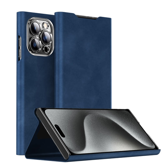 For iPhone 15 Pro Max Magnetic Napa Texture Leather Phone Case with Holder(Blue) - iPhone 15 Pro Max Cases by buy2fix | Online Shopping UK | buy2fix