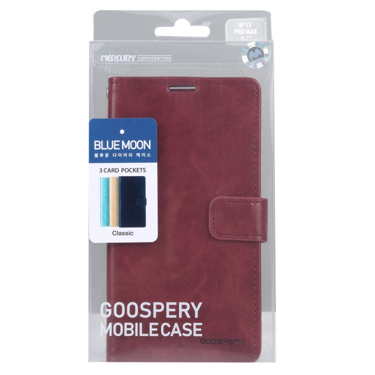 For iPhone 15 Pro Max GOOSPERY BLUE MOON Crazy Horse Texture Leather Phone Case(Wine Red) - iPhone 15 Pro Max Cases by GOOSPERY | Online Shopping UK | buy2fix