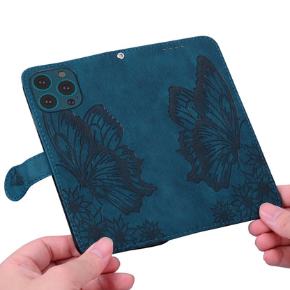 For iPhone 15 Pro Max Retro Skin Feel Butterflies Embossing Leather Phone Case(Blue) - iPhone 15 Pro Max Cases by buy2fix | Online Shopping UK | buy2fix