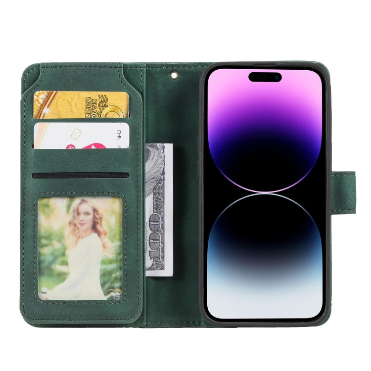 For iPhone 15 Pro Max Skin Feel Multi-card Wallet Leather Phone Case(Green) - iPhone 15 Pro Max Cases by buy2fix | Online Shopping UK | buy2fix