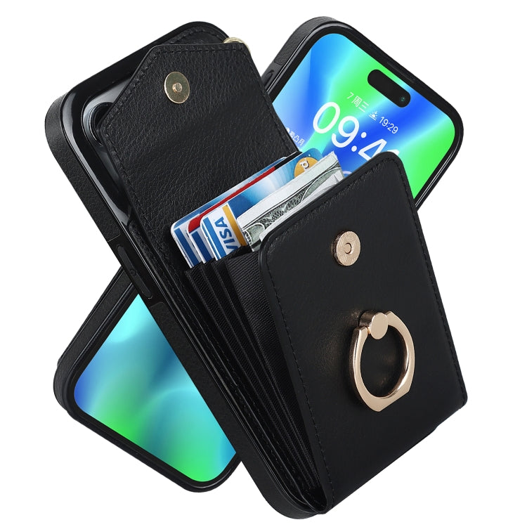 For iPhone 15 Pro Max Ring Holder RFID Card Slot Phone Case(Black) - iPhone 15 Pro Max Cases by buy2fix | Online Shopping UK | buy2fix