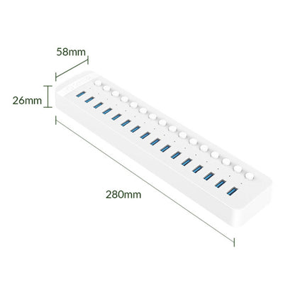 ORICO CT2U3-16AB Plastic Stripes 16 Ports USB 3.0 HUB with Individual Switches, Plug:AU Plug(White) - USB 3.0 HUB by ORICO | Online Shopping UK | buy2fix