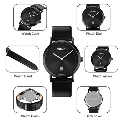 SKMEI 1907 Multifunctional Men 30M Waterproof Fashion Quartz Digital Wrist Watch(Black White) - Leather Strap Watches by SKMEI | Online Shopping UK | buy2fix