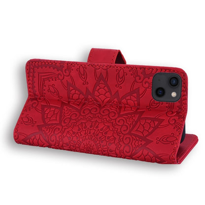 For iPhone 15 Pro Max Mandala Embossed Dual-Fold Calf Leather Phone Case(Red) - iPhone 15 Pro Max Cases by buy2fix | Online Shopping UK | buy2fix