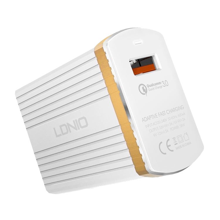 LDNIO A1302Q 2 in 1 18W QC3.0 USB Interface Grid Shape Travel Charger Mobile Phone Charger with 8 Pin Data Cable, EU Plug - Mobile Accessories by LDNIO | Online Shopping UK | buy2fix