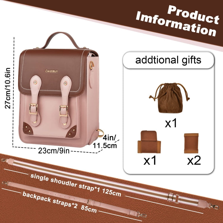 Cwatcun D81 Retro Camera Crossbody Bag Vintage PU Leather Waterproof Camera Handbag(Brown Pink) - Backpack by Cwatcun | Online Shopping UK | buy2fix