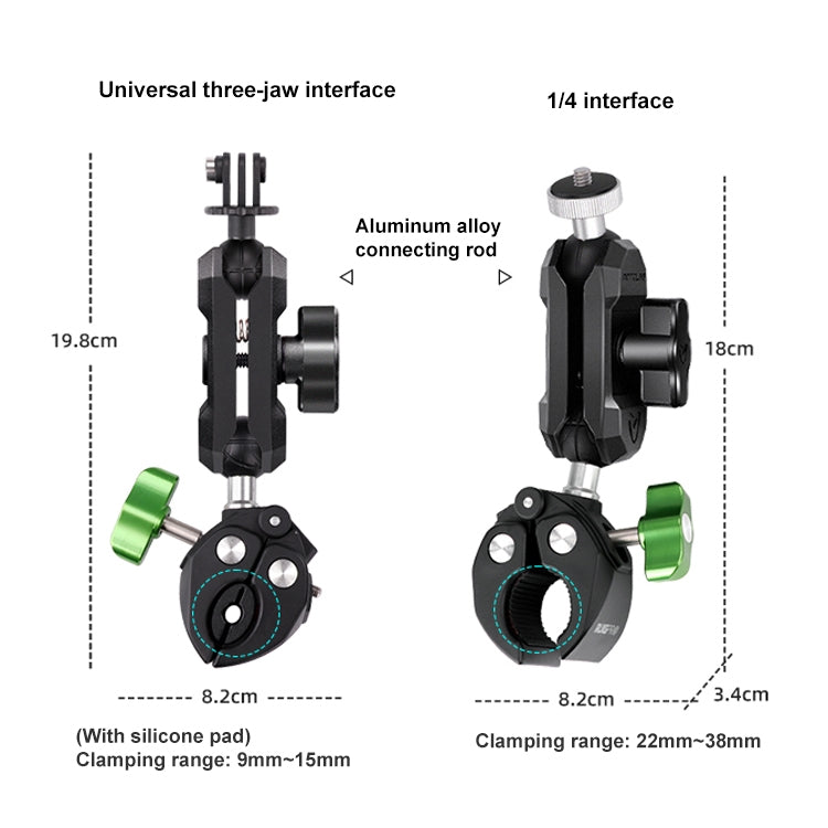 RUIGPRO Crab Clamp Action Camera Bracket Dual-Head Crab 3-Stage Selfie Stick - Holder by RUIGPRO | Online Shopping UK | buy2fix