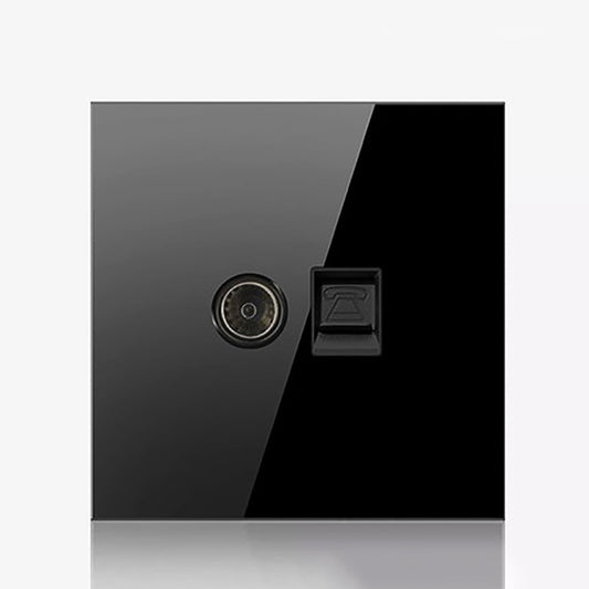 86mm Round LED Tempered Glass Switch Panel, Black Round Glass, Style:Telephone-TV Socket - Consumer Electronics by buy2fix | Online Shopping UK | buy2fix