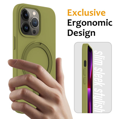 For iPhone 12 Pro Max MagSafe Magnetic Liquid Silicone Phone Case with Ring Holder(Willow Green) - iPhone 12 Pro Max Cases by buy2fix | Online Shopping UK | buy2fix