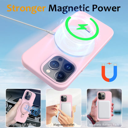 For iPhone 13 Pro Max MagSafe Magnetic Liquid Silicone Phone Case with Ring Holder(Grey Pink) - iPhone 13 Pro Max Cases by buy2fix | Online Shopping UK | buy2fix