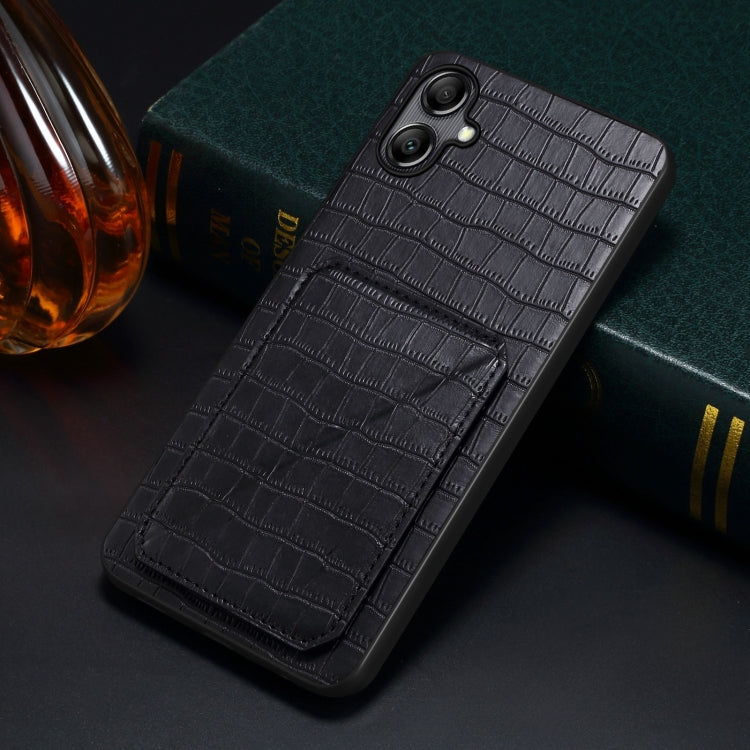 For Samsung Galaxy S24 Ultra 5G Denior Imitation Crocodile Leather Back Phone Case with Holder(Black) - Galaxy S24 Ultra 5G Cases by Denior | Online Shopping UK | buy2fix