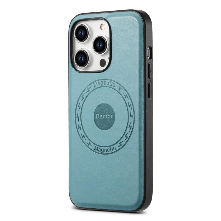 For iPhone 15 Pro Max Denior Cowhide Texture Leather MagSafe Phone Case(Blue) - iPhone 15 Pro Max Cases by Denior | Online Shopping UK | buy2fix