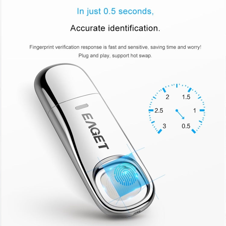 EAGET FU60 64G USB 3.0 Interface Metal Flash U Disk with Fingerprint Identification - USB Flash Drives by EAGET | Online Shopping UK | buy2fix