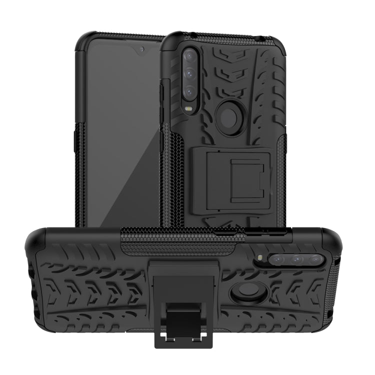 For Alcatel 3L (2020) Tire Texture Shockproof TPU + PC Protective Case with Holder(Black) - Alcatel Cases by buy2fix | Online Shopping UK | buy2fix