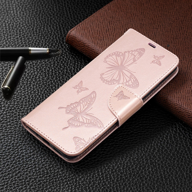 For Xiaomi Redmi 9C Two Butterflies Embossing Pattern Horizontal Flip Leather Case with Holder & Card Slot & Wallet & Lanyard(Rose Gold) - Xiaomi Cases by buy2fix | Online Shopping UK | buy2fix