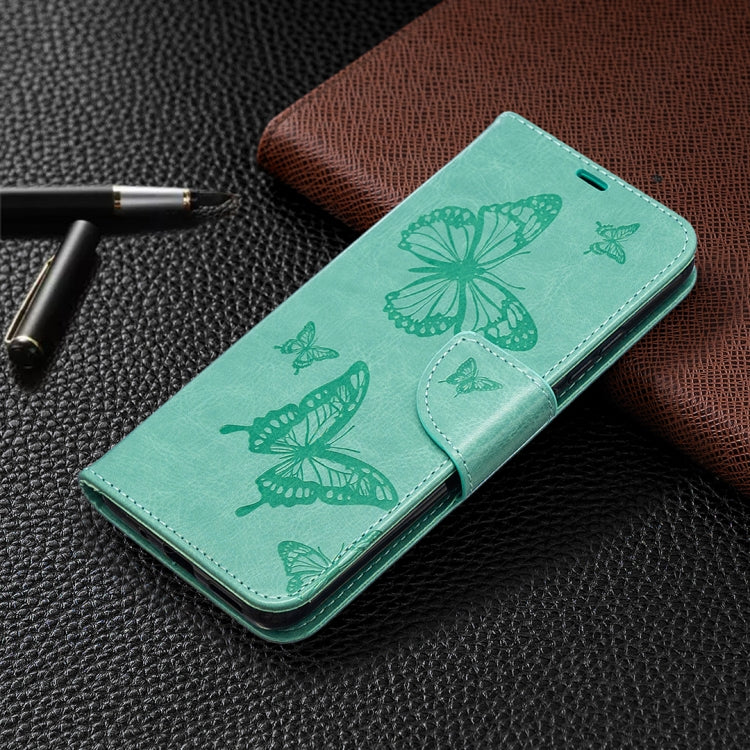 For Xiaomi Redmi 9C Two Butterflies Embossing Pattern Horizontal Flip Leather Case with Holder & Card Slot & Wallet & Lanyard(Green) - Xiaomi Cases by buy2fix | Online Shopping UK | buy2fix