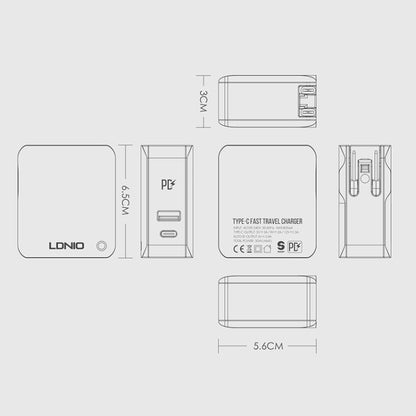 LDNIO A4403C 30W PD + Auto-id Foldable Fast Travel Charger with 1m 8 Pin Cable, US Plug - USB Charger by LDNIO | Online Shopping UK | buy2fix