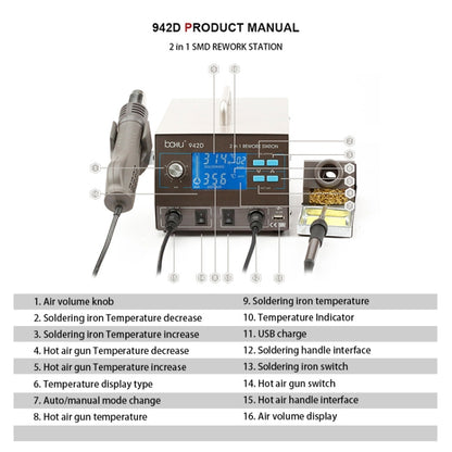 BAKU BA-942D 220V 700W 2 in 1 Digital Display Adjustable Temperature Hot Air Gun Set, EU Plug - Electric Soldering Iron by BAKU | Online Shopping UK | buy2fix