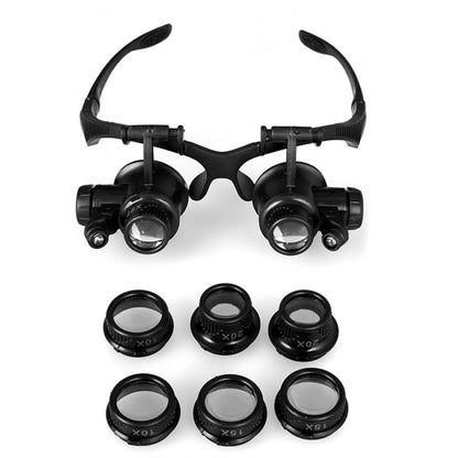 10X 15X 20X 25X Double Eye Glasses Lens Jeweler Watch Repair Head Magnifier with 2 LED Lights(Black) - Consumer Electronics by buy2fix | Online Shopping UK | buy2fix