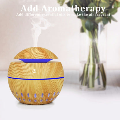 Wood Grain USB Hollowed-out Humidifier Seven Color Aromatherapy Lamp Automatic Alcohol Sprayer with Remote Control(Sky Blue) - Home & Garden by buy2fix | Online Shopping UK | buy2fix