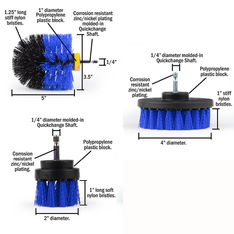 3 PCS Bathroom Kitchen Cleaning Brushes Kit for Electric Drill(Blue) - Sponges, Cloths & Brushes by buy2fix | Online Shopping UK | buy2fix