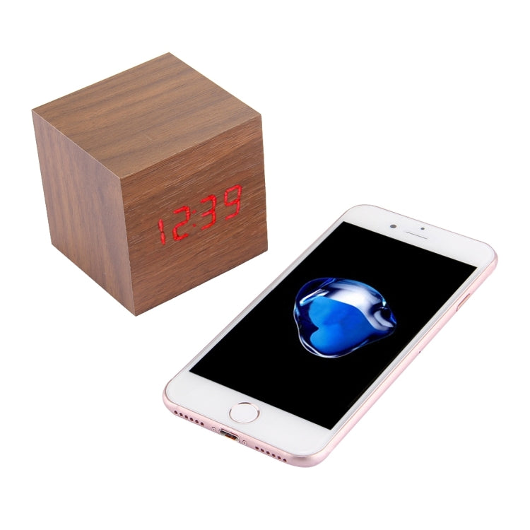 Wood Clock Desk Table LED Digital Display Alarm Clock with Time & Date & Temperature Display(Brown) - Alarm Clocks by buy2fix | Online Shopping UK | buy2fix