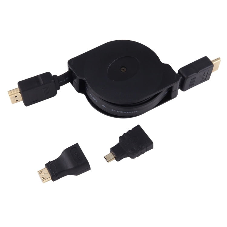 1m HDMI Male to HDMI Male Retractable Video Audio Connector Adapter Cable with Mini HDMI & Micro HDMI Adapters for HDTV Monitor & Projector & PC & Cameras & Tablets & Smartphones -  by buy2fix | Online Shopping UK | buy2fix