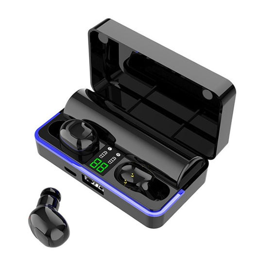 W12 IPX6 Waterproof Bluetooth 5.0 Touch Wireless Bluetooth Earphone with Charging Box, Support Power Digital Display & Breathing Light Bar & HD Call & Power Bank (Black) - Bluetooth Earphone by buy2fix | Online Shopping UK | buy2fix