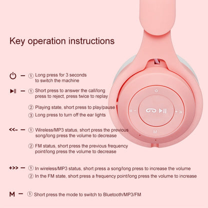 M6 Luminous Cat Ears Two-color Foldable Bluetooth Headset with 3.5mm Jack & TF Card Slot(Pink) - Headset & Headphone by buy2fix | Online Shopping UK | buy2fix