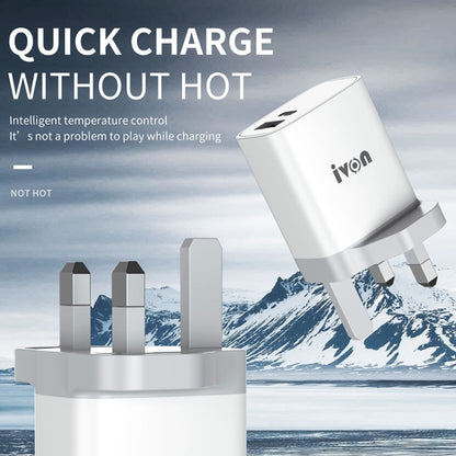 IVON AD52 18W USB-C / Type-C + USB Dual Port PD Fast Charge(US Plug) - USB Charger by IVON | Online Shopping UK | buy2fix