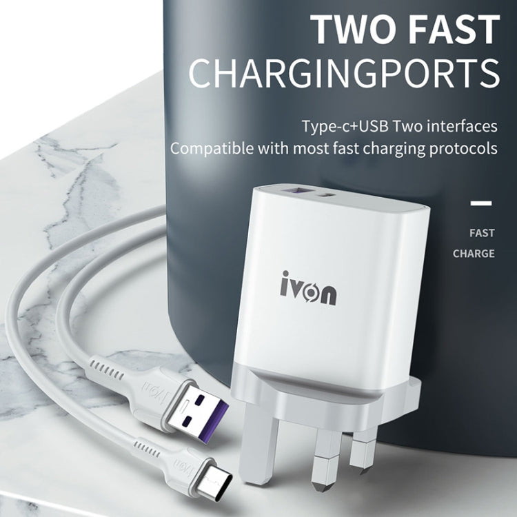 IVON AD52 18W USB-C / Type-C + USB Dual Port PD Fast Charge(US Plug) - USB Charger by IVON | Online Shopping UK | buy2fix