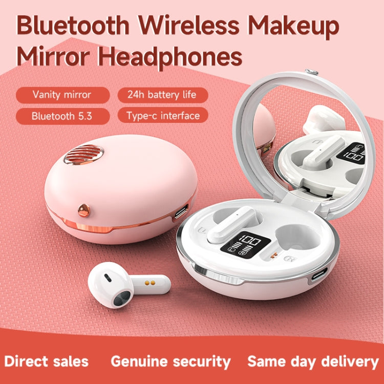 HXSJ Air-S28 TWS Bluetooth 5.3 True Wireless HiFi Stereo Make-up Mirror Earphones with Charging Case (Pink) - TWS Earphone by HXSJ | Online Shopping UK | buy2fix