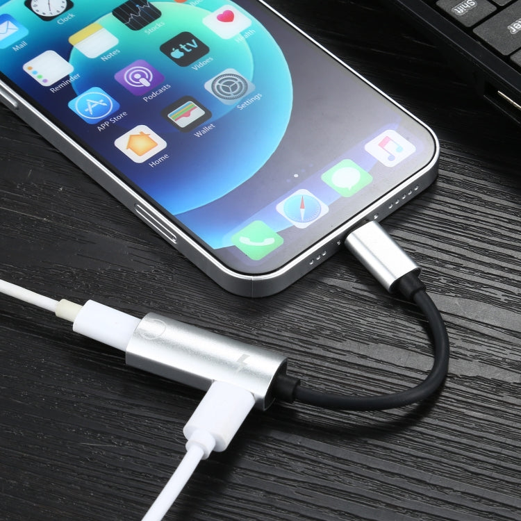 2 in 1 8 Pin Male to Dual 8 Pin Female Charging and Listening to Music Audio Earphone Adapter, Compatible with All IOS Systems(Silver) - Earphone Adapter by buy2fix | Online Shopping UK | buy2fix