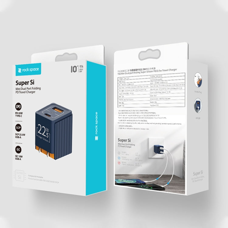 ROCK Space T66 Mini Dual-port Folding Super Si Travel Charger Power Adapter, CN Plug(Blue) - USB Charger by ROCK | Online Shopping UK | buy2fix