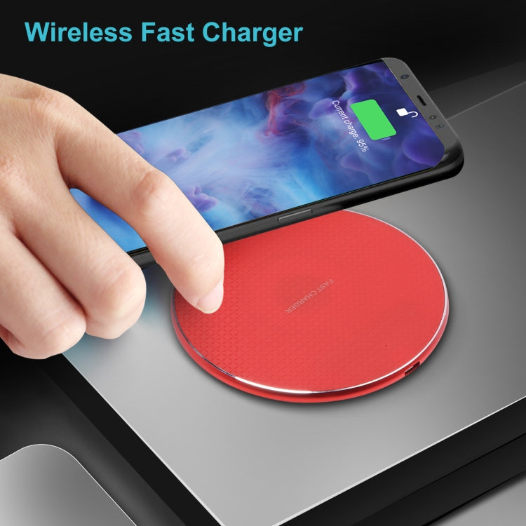 10W QI Plaid Pattern Round Metal Wireless Charger (Red) - Apple Accessories by buy2fix | Online Shopping UK | buy2fix