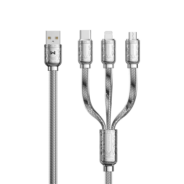 WK WDC-179 6A 3 in 1 USB to 8 Pin+USB-C/Type-C+Micro USB Platinum Fast Charge Data Cable, Length 1.2m (Silver) - Multifunction Cable by WK | Online Shopping UK | buy2fix