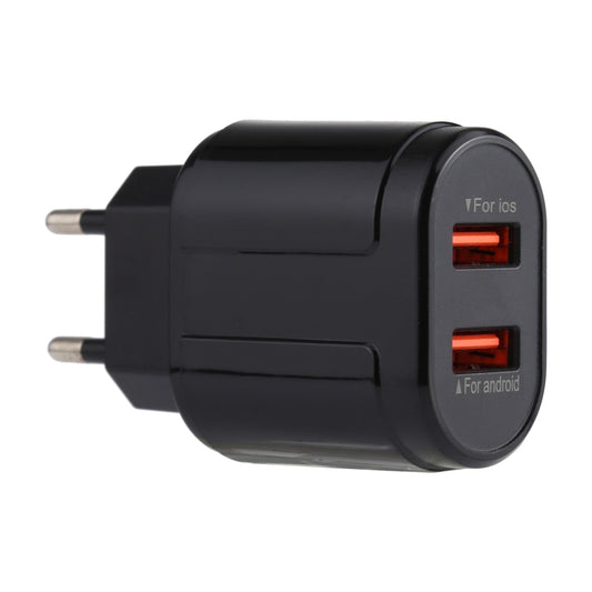 LZ-022 5V 2.4A Dual USB Ports Travel Charger, EU Plug (Black) - Apple Accessories by buy2fix | Online Shopping UK | buy2fix