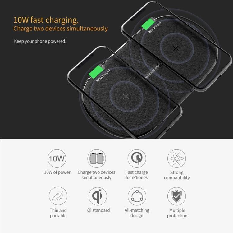 NILLKIN MC031 Gemini Dual Wireless Faster Charger QI Standard Smart Recognition 5/7.5/10W, For iPhone / Samsung / Nokia other QI Standard Smart Phones(Black) - Wireless Charger by NILLKIN | Online Shopping UK | buy2fix